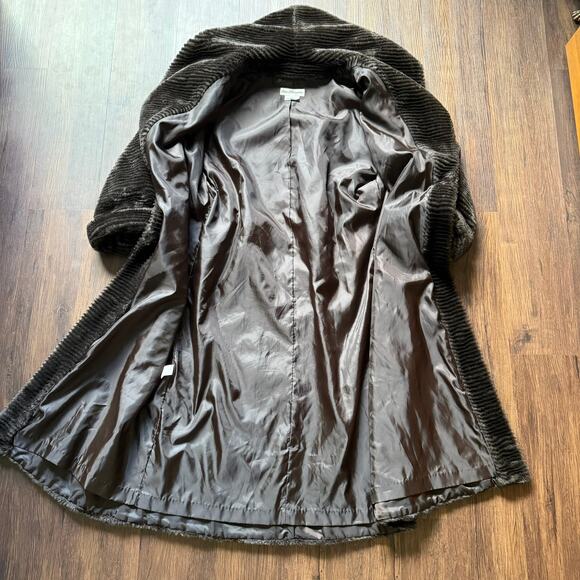 Norm Thompson Faux Fur Hooded Long Coat Brown Small Made in USA - Picture 4 of 13